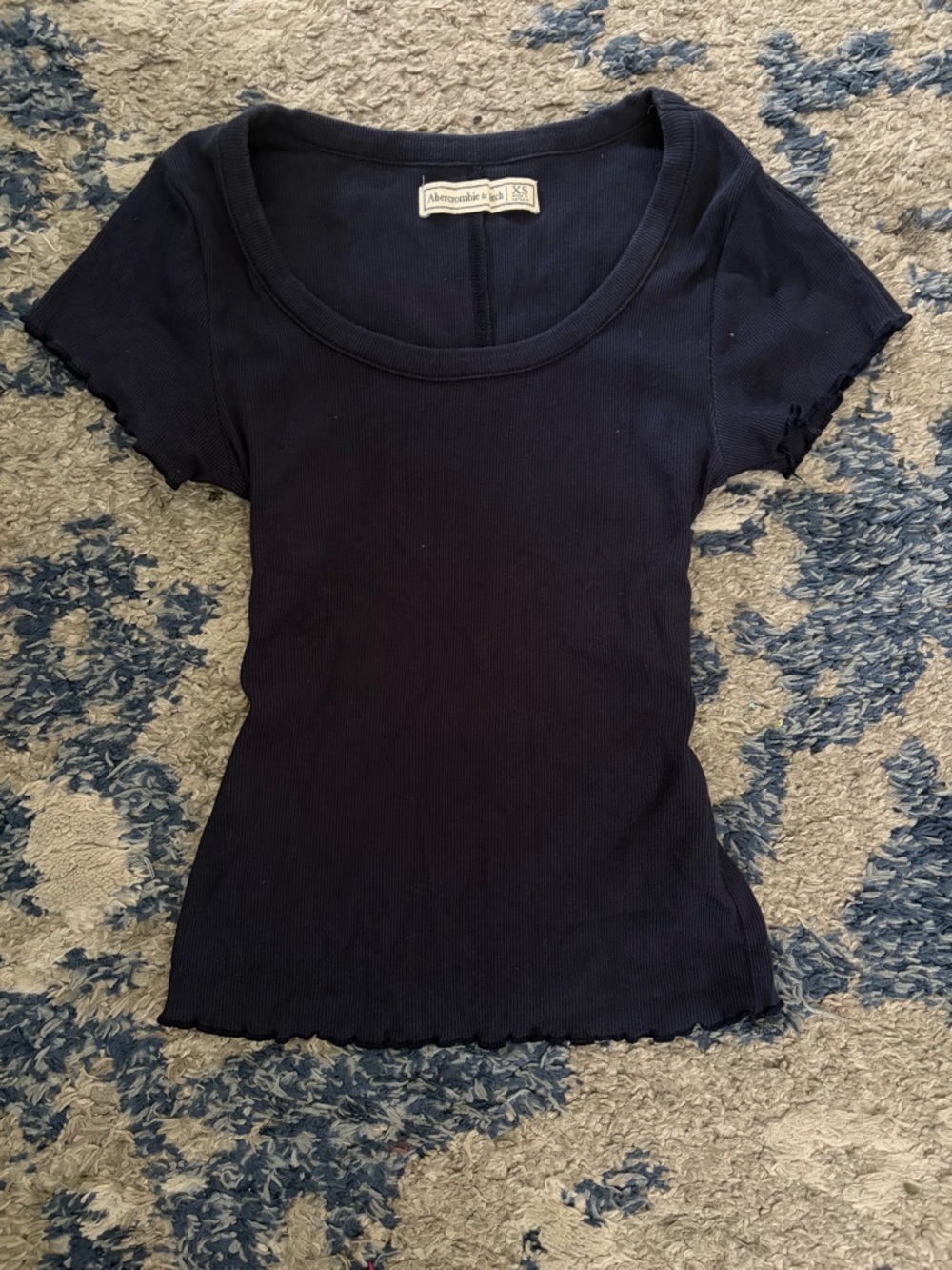 Abercrombie & Fitch Navy Ribbed Scoop Neck Short Sleeve Top